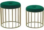 Beliani - Pouf 2er Set Dunkelgr&uuml;n Aus Samtstoff Mit Goldener Unterteil Runde...