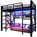 Hochbett 90 X 200 Cm Mit Einstellbarer Led, Regal, Aufbewahrungsnetz Und