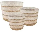 Vidaxl 3 Pcs Natural ,white And Beige &Oslash;26 X 19 Cm 100% Seagrass