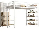 Hochbett Einzelbett Mit Stauraumtreppe, Kleiderschrank Und Regalen, 90 X 200 Cm, Ohne