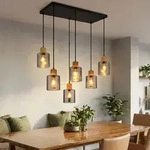Led H&auml;ngeleuchte H&auml;ngelampe Esszimmerlampe 6-flammig Schwarz Metall H 120 Cm