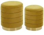 Beliani - Pouf 2er Set Senfgelb Samtstoff Gesteppt Rund Mit Stauraum Goldfu&szlig;...