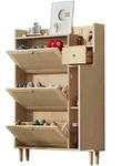 Schuhschrank Mit 3 Kipp-t&uuml;ren Und 1 Schublade, Mit Massivholzbeinen, Aus Mdf,