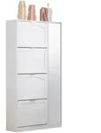 Schuhschrank Mit 4 Klappf&auml;chern, Verstellbaren Regalb&ouml;den Und Spiegelt&uuml;ren...