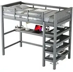 Hochbett Einzelbett Mit Schreibtisch Und Regalf&auml;chern, 90&times;200 Cm, Ohne Matratze,