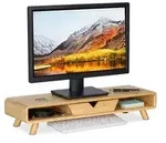 Relaxdays Monitorst&auml;nder, 2 F&auml;cher & Schublade, Hbt: 13 X 62 X 20,5 Cm, Bambus,