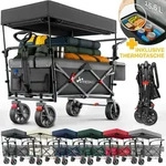 Tresko&reg; Bollerwagen Faltbar Mit Dach Blau, K&uuml;hlfach & Seitenrollos Handwagen...