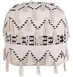 Beliani - Pouf In Beige Und Schwarz 50 X 50 Cm Baumwolle In Boho-stil Fransen