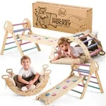 5-in-1 Montessori Kletterger&uuml;st Set: Indoor Kletterdreieck, Kletterbogen Mit...