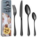 24-teiliges Besteckset Edelstahl Matt Schwarz F&uuml;r 6 Personen, Sp&uuml;lmaschinenfest