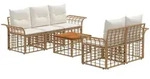 Outdoor-sofagarnitur 6 Stk. Nat&uuml;rlich Und Cremwei&szlig; Poly-rattan Vidaxl