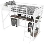 Hochbett 90 X 200 Cm Mit Led, Schreibtisch Und Rausfallschutz, Ohne Matratze, Aus