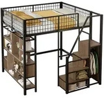 Hochbett 140&times;200 Cm, Doppelbett Mit Stauraumtreppe Und Ablagef&auml;chern, Ohne