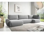 Wohnlandschaft Schlafsofa Galan Stoff Poso Hellgrau Ottomane Links