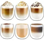 Doppelwandige Latte Macchiato Gl&auml;ser 6er Set 250ml Borosilikatglas Kaffeetassen