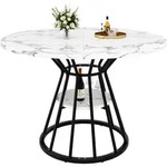Runde Esstisch Aus Mdf Und Metall Mit Regal, Marmoriertes Muster, Verstellbare...