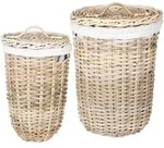 Vidaxl Laundry Basket With Lid Gendt 2 Pcs Natural Grey Kubu Rattan