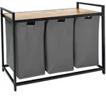 Relaxdays W&auml;schesammler Mit 3 W&auml;sches&auml;cke, 150 L, Holzoptik Ablage, Hbt: 73,5 X