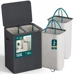 Vounot&reg; W&auml;schekorb 2 F&auml;cher 150l, W&auml;schesammler Mit Deckel Anthrazit