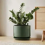 Keramik-blumentopf 25cm Mit Untersetzer, Matt, Gr&uuml;n