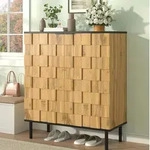 Schuhschrank 2 T&uuml;ren Mit Verstellbaren B&ouml;den, Natur, 80x35x91.5 Cm