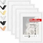 4er Set Bilderrahmen 30x40 Cm Mit Passepartout F&uuml;r A4, Echtholz, Wei&szlig;