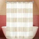 Duschvorhang 180x180cm Beige Streifen, Wasserabweisend, Beschwerter Saum, Waschbar