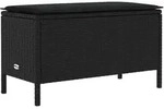 Vidaxl Garden Footstool With Pillow Black 80 X 38 X 45 Cm Pe Rattan