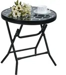 Runder Klapptisch Aus Glas Und Metall, Wetterfest, F&uuml;r Balkon & Garten