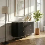 Kommode Olvehok 120x40x81 Cm Schwarz/marmoroptik, Wei&szlig; [en.casa]