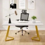 Schreibtisch 140x80cm, Computertisch Mit Marmoroptik Und Goldbeinen