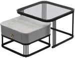 Couchtische Gigognes 2er-set Mit 1 Schublade, Glasplatte Und Marmoroptik,