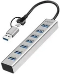 Logilink Usb 3.0 Hub Mit 7 Anschl&uuml;ssen, Usb-a 2-in-1-kabel, Usb-a/usb-c 5 Gbit/s,