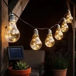Led Solar Lichterkette Mit 10 Gl&uuml;hbirnen Auf 450 Cm Mit 2 Leuchtmodi - Warm Wei&szlig; -