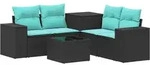 Sofa Set 6 Stk. Schwarz Und Blau Polyrattan Und Stahl Vidaxl