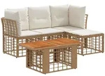 Gartensofa-set 5 Stk. Nat&uuml;rlich Und Cremwei&szlig; Poly-rattan Vidaxl