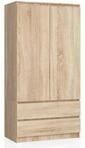 Kleiderschrank Akord S90 Sonoma-eiche 90 Cm 2 T&uuml;ren 2 Schubladen 4 Ebenen B90...