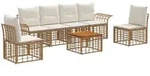 Vidaxl Outdoor Sofa Set 7 Pcs Natural And Cream White Poly Rattan