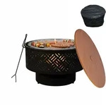 Relaxdays Feuerschale, &Oslash; 66 Cm, Mit Grillrost, Deckel, Sch&uuml;rhaken & Wasserdichter