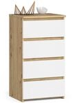 Kommode Akord Cl4 Eiche Artisan 40 Cm 4 Schubladen Front Wei&szlig; B40 X H74 X T35...