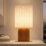 Led Tischleuchte Tischlampe Wohnzimmerlampe Wippschalter Braun Holz H 45,3 Cm