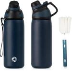 Edelstahl Trinkflasche 600ml Mit Magnetdeckel, Bpa-frei, Auslaufsicher, Thermo...