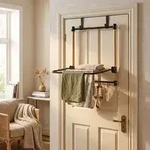 Relaxdays W&auml;schest&auml;nder T&uuml;r, Zum Einh&auml;ngen, Klappbarer Fl&uuml;gel, 4 Haken, Bambus &