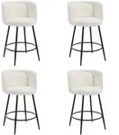 Barhocker 4er Set Mit Chenille-bezug Und R&uuml;ckenlehne, Wei&szlig;