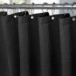 Waffel Duschvorhang Textil Schwarz 152x214cm Mit Metallringen