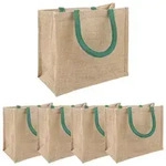 Jute-handtaschen 5 Nat&uuml;rlich Und Gr&uuml;n 26 X 22 X 14 Cm Vidaxl