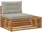 Vidaxl Outdoor End Sofa With Cushion 3 Piece Natural And Light Grey