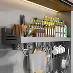 K&uuml;chenregal Wand Ohne Bohren Mit Haken & Bechern, 50cm Grau