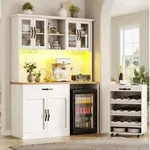 Hochsideboard Mit Led, Abnehmbarem Servierwagen, Glasthalter Und Weinregal,...