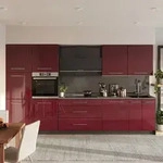 K&uuml;chenzeile Fame-line, Bordeaux Hochglanz/anthrazit, 340 Cm, Ap Eiche, Vicco